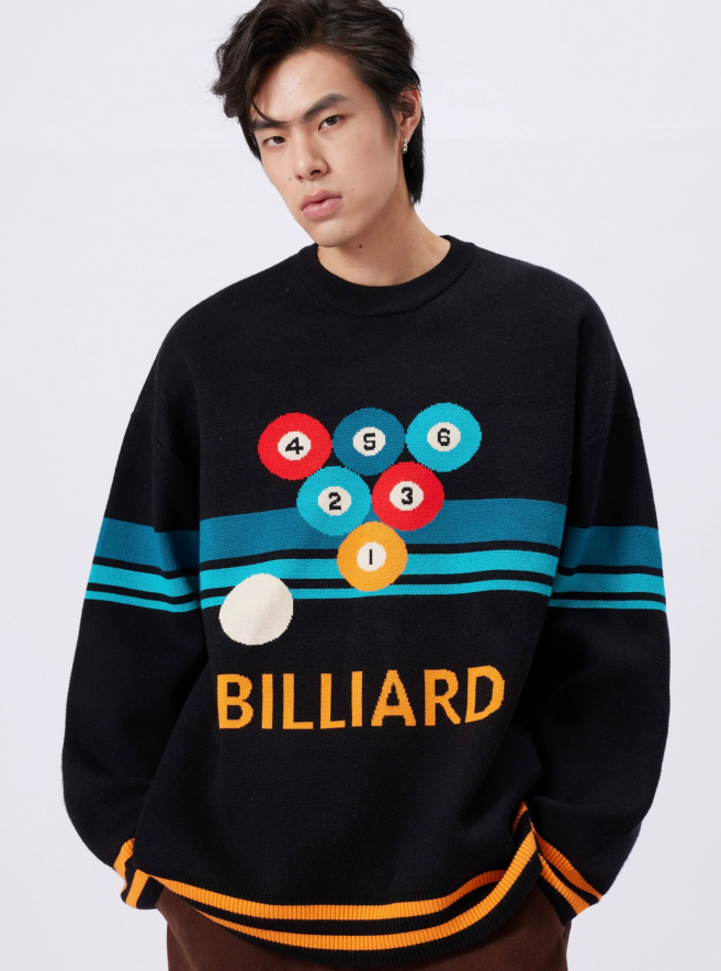 G01-30338-SON春秋季正面台球印花时尚圆领毛衣