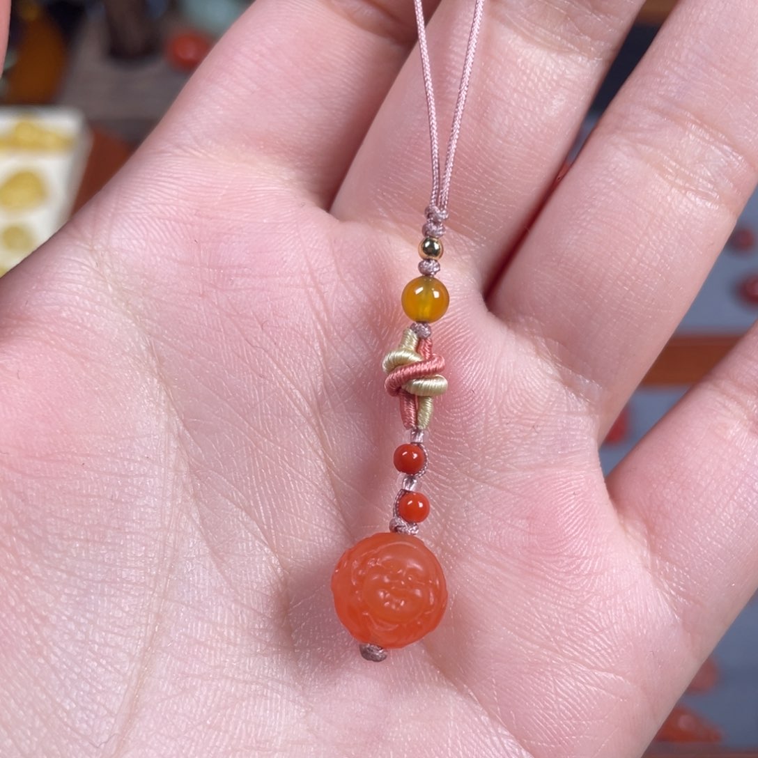 南红玛瑙财富双收单珠手机挂未镶嵌