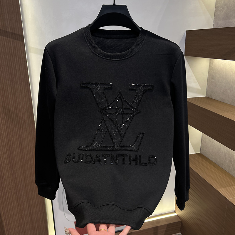 2025秋冬男士新款时尚百搭轻奢圆领卫衣休闲简约刺绣潮服男装