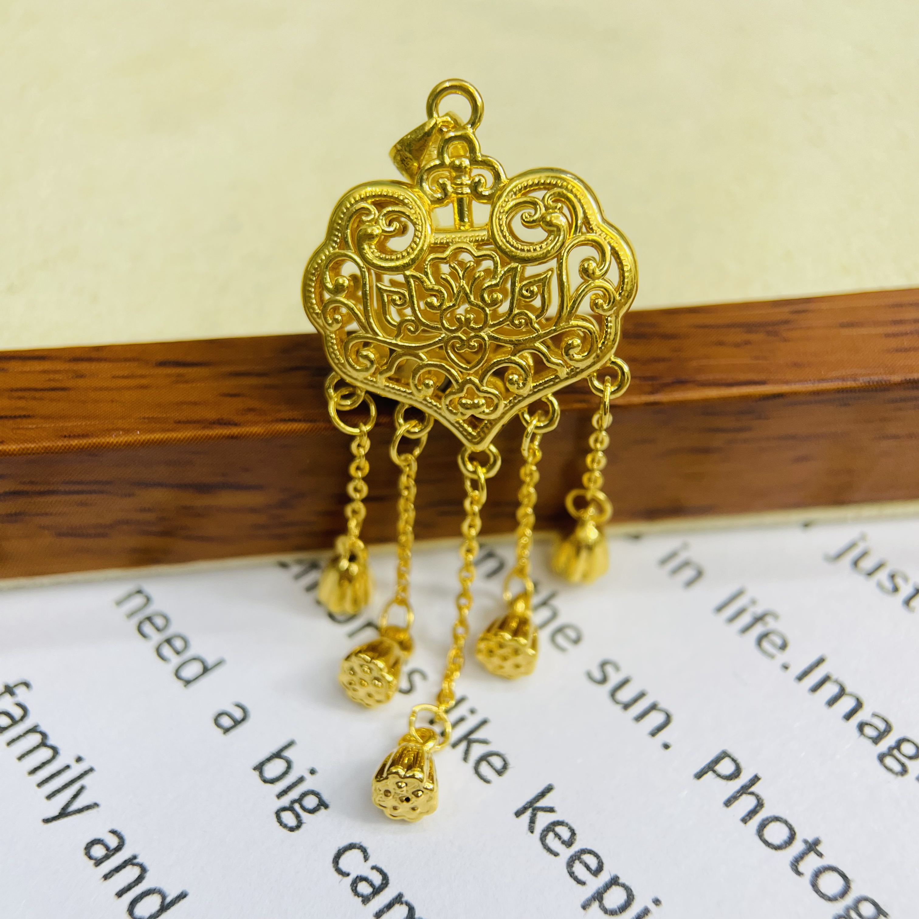 足金999莲花璎珞锁黄金首饰配件DP2766-02860