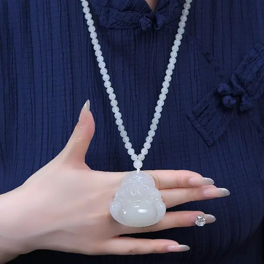 【新粉福利】新疆昆仑山料精品白月光弥勒佛高货吊坠链接