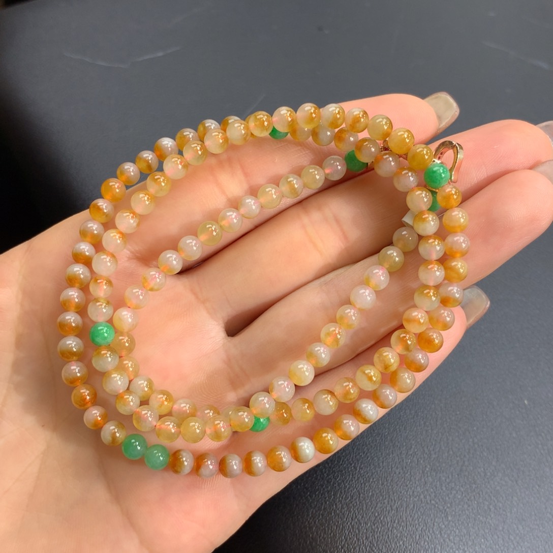 翡翠手链未镶嵌冰胶鸳鸯黄翡项链卡5m m