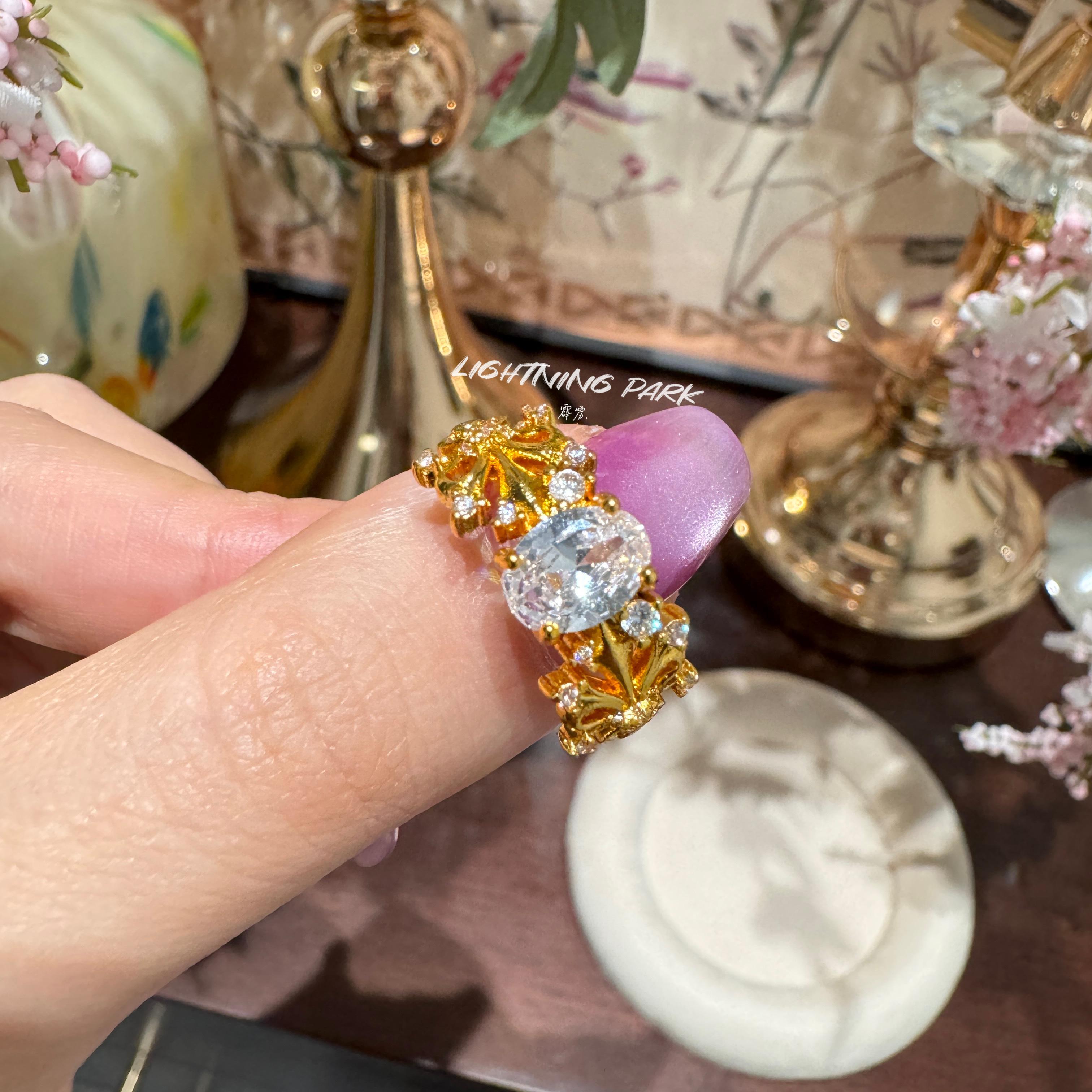 铜合金戒指 镀k金【LIGHTNINGPARK】新中式国风鸢尾鸽子蛋轻奢戒指