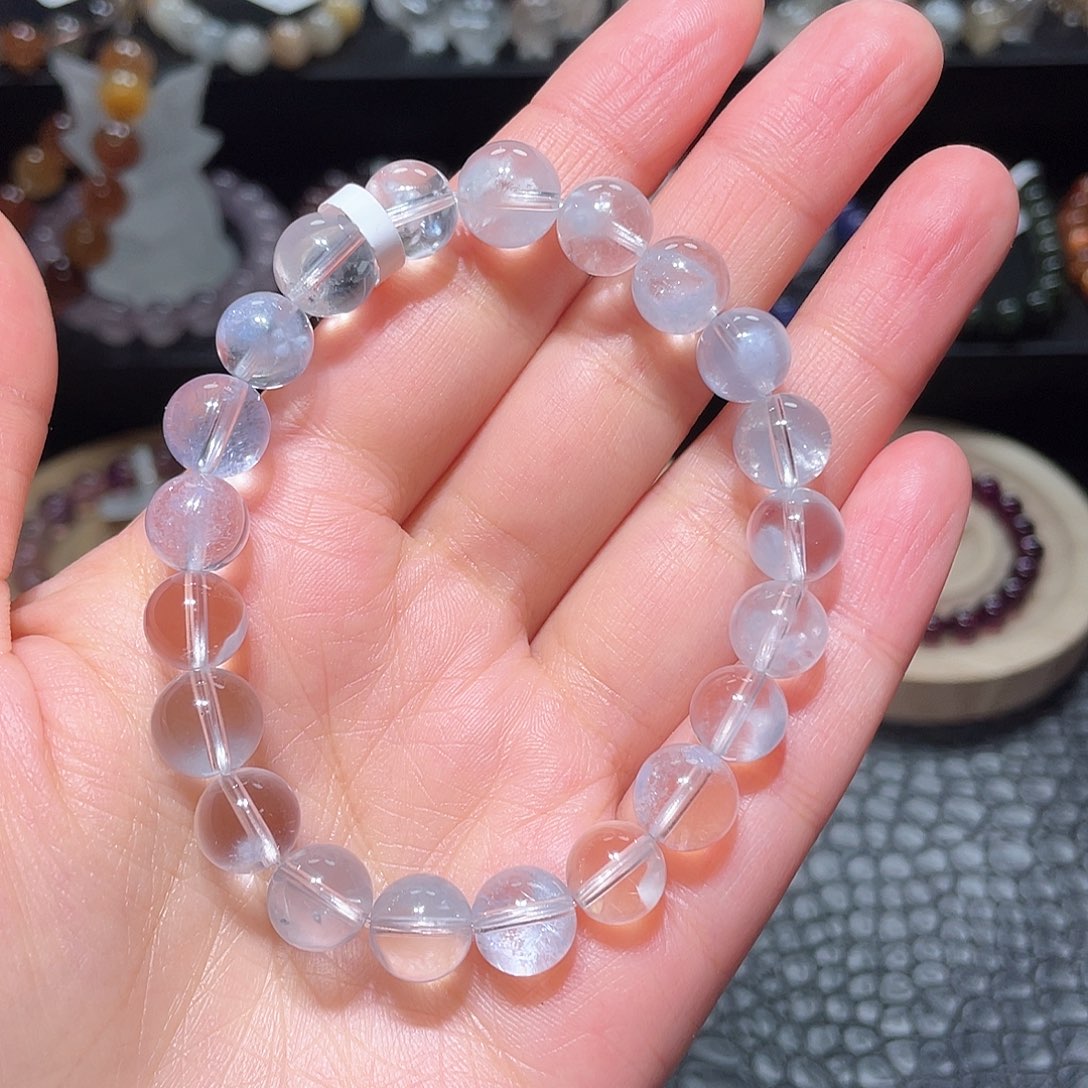 水晶手链未镶嵌兔毛团团手链，晶体通透