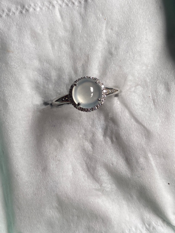 天然缅甸翡翠A货925银镶嵌高冰戒指