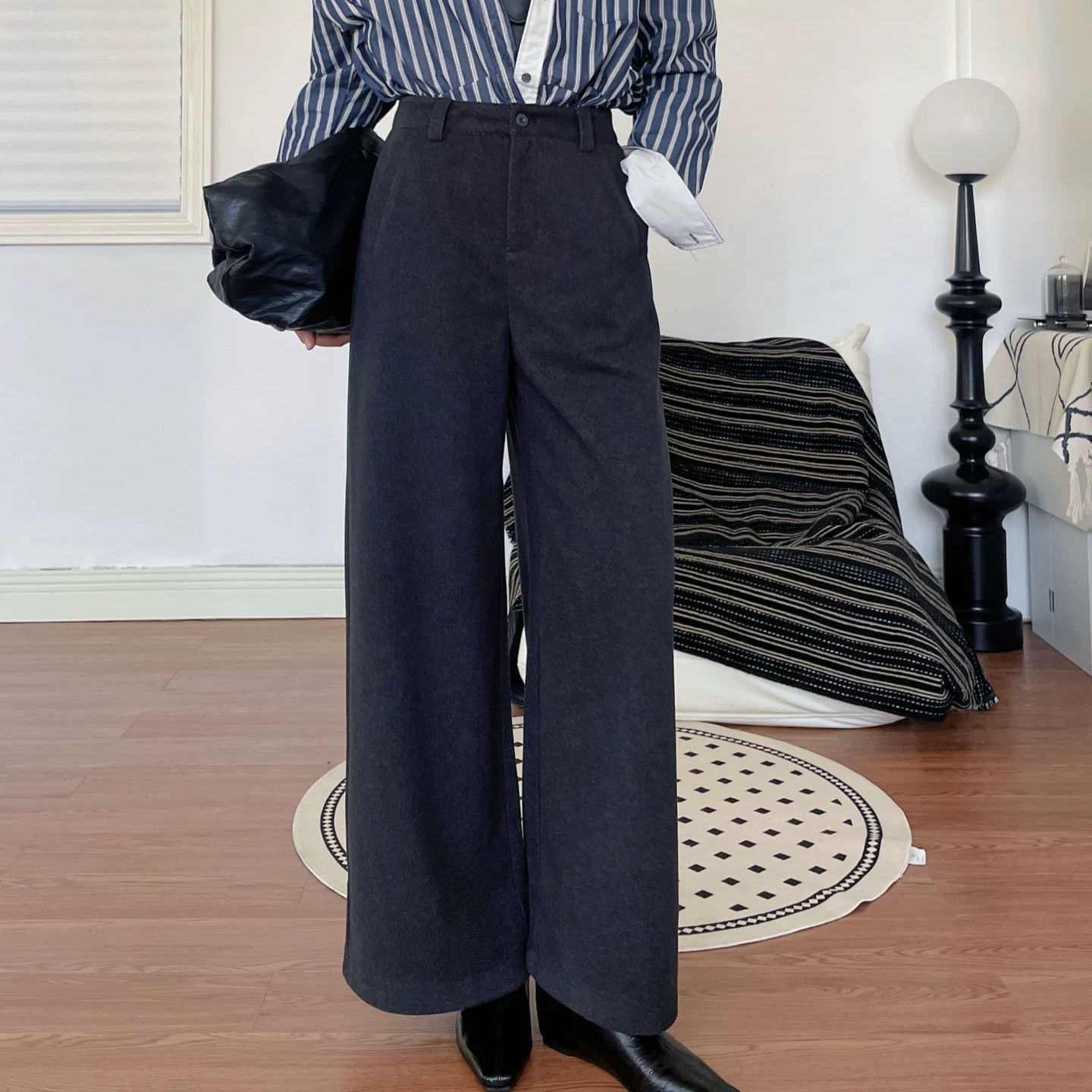 女秋冬阔腿显瘦垂感加厚宽松直筒休闲裤8060