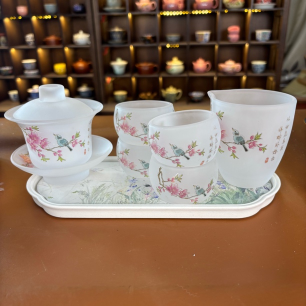 专属链接@@ZH930古法琉璃冰冻烧公道杯+盖碗+四杯+定制盘