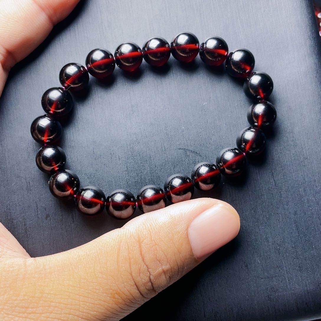 石榴石手链未镶嵌微***雨9.3MM毕业级酒红单圈天花板