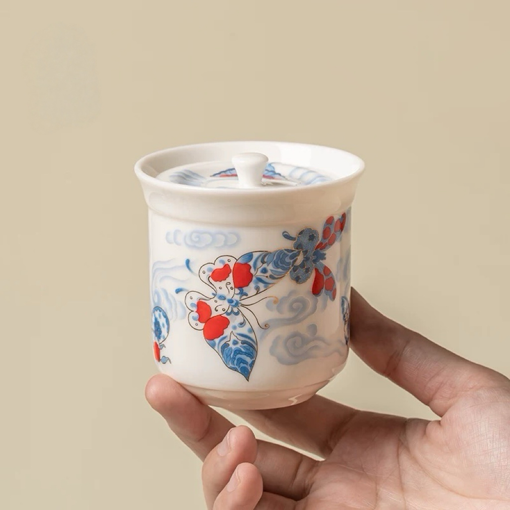 新中式白瓷蝴蝶茶叶罐防潮防串味家用茶叶储存小号罐子