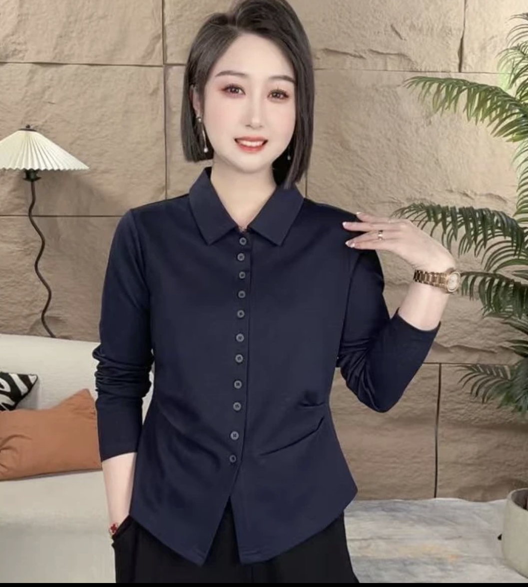 2025秋季新开衫简约纯色收腰衬衫扣女气质百搭打底衫上衣衬衣