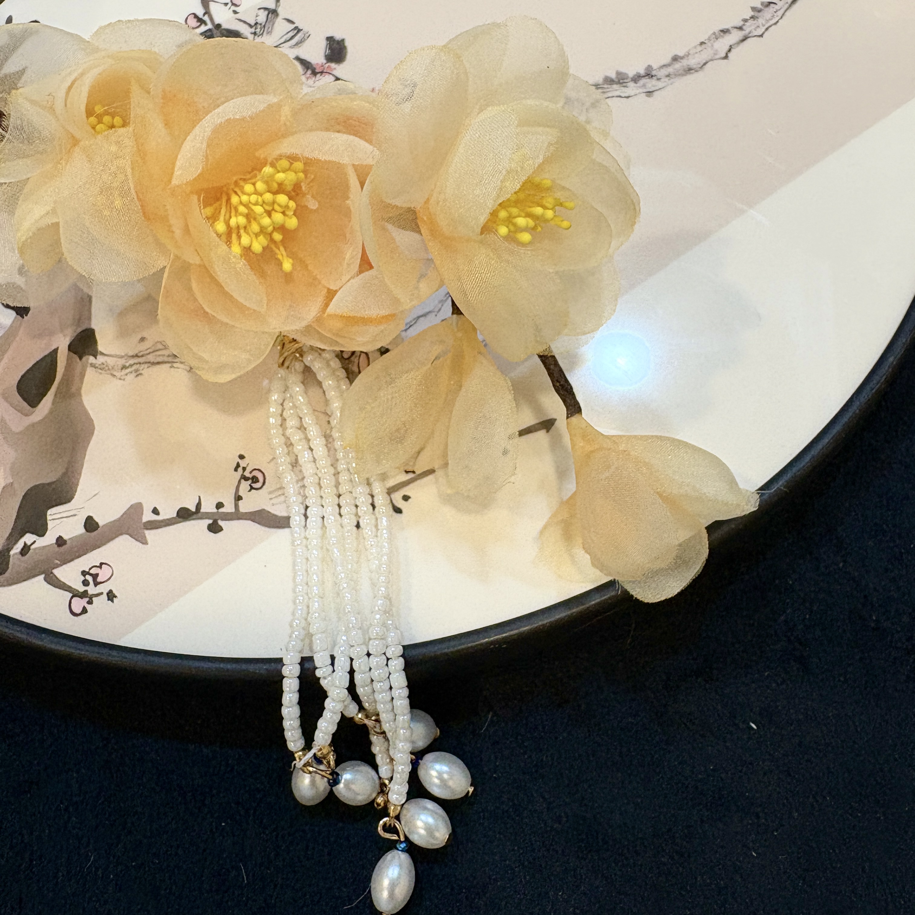 【云鬓花颜阁烫花发夹】黄云坠雪爆款新中式汉服纯手工古风发饰A57