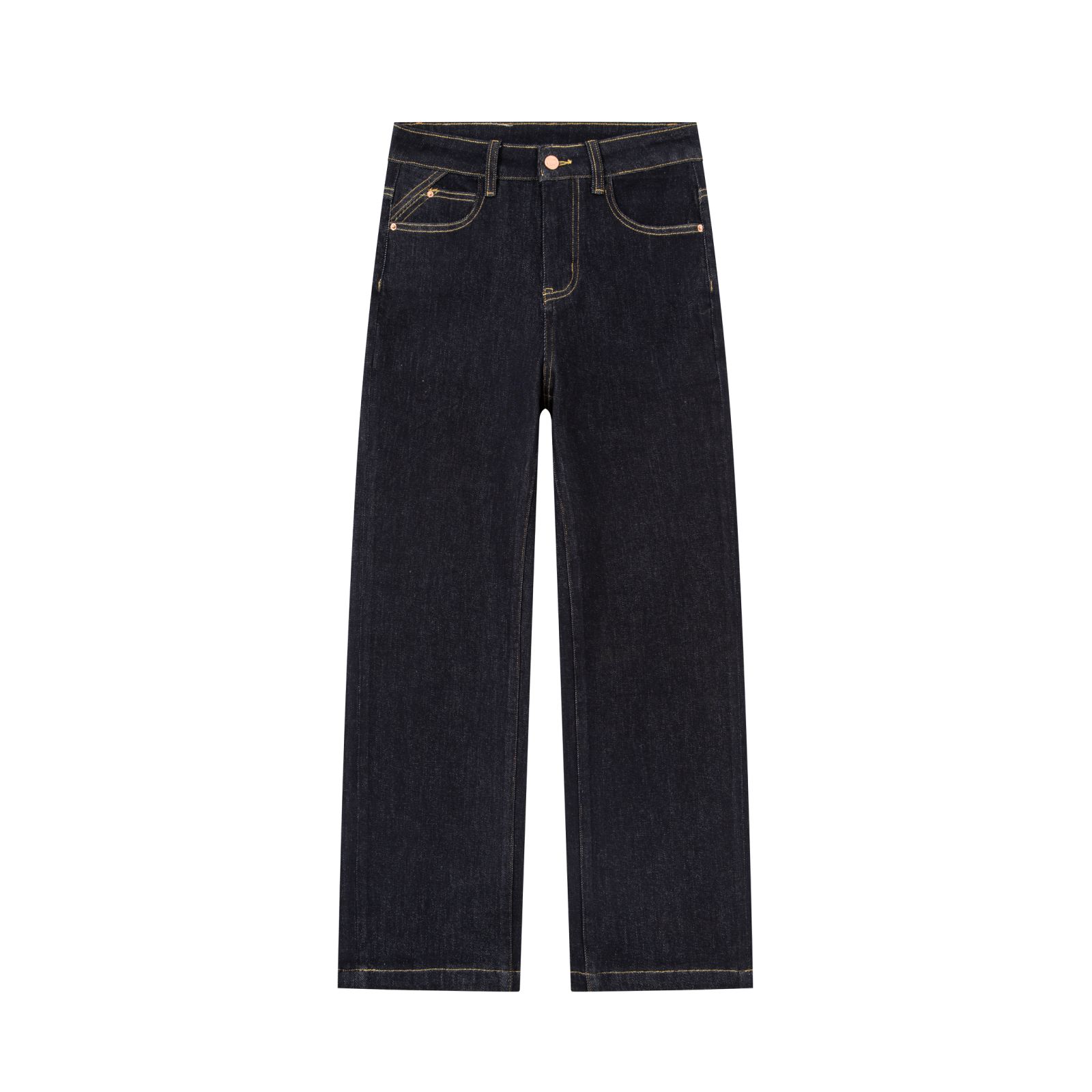 秋冬新款四面弹丹宁金原胚色高腰窄版直筒裤女小个子微胖显瘦显高