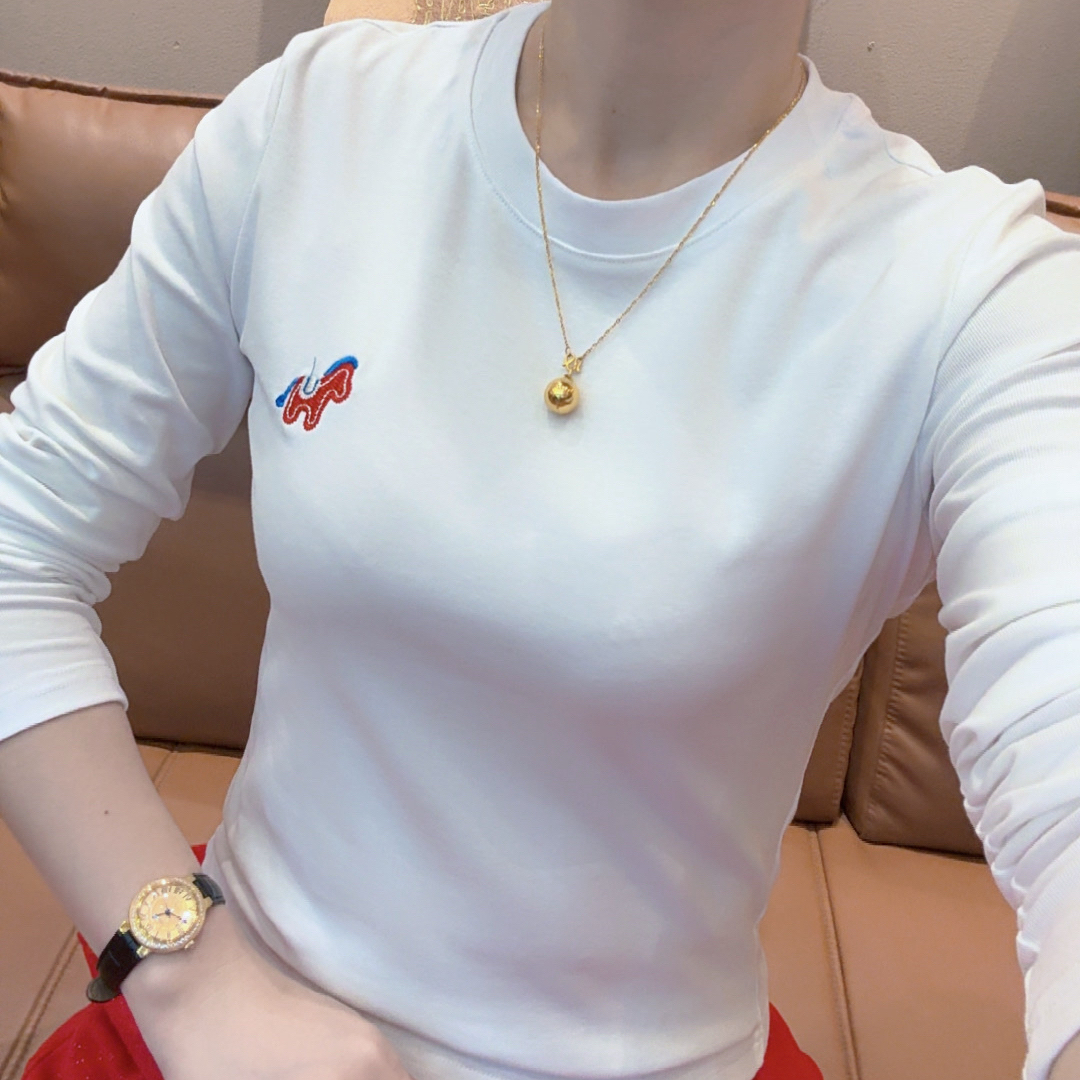 小敏家，春季新款圆领长袖刺绣小马T恤修身显瘦百搭洋气