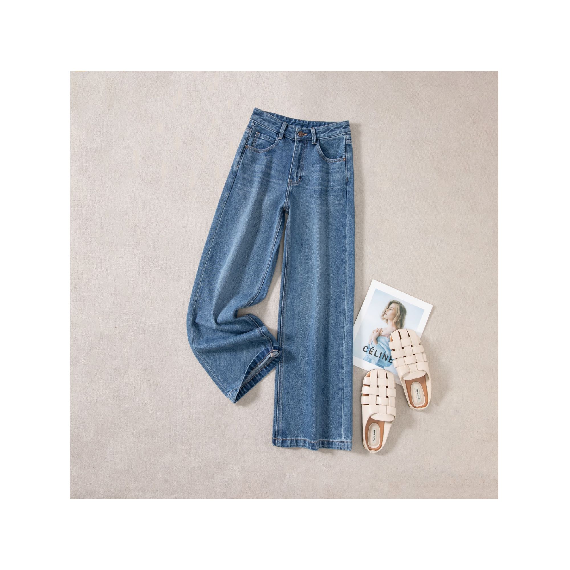 高奢幻化大牛-岗山纱3D水洗无弹窄版女阔腿裤显瘦时尚