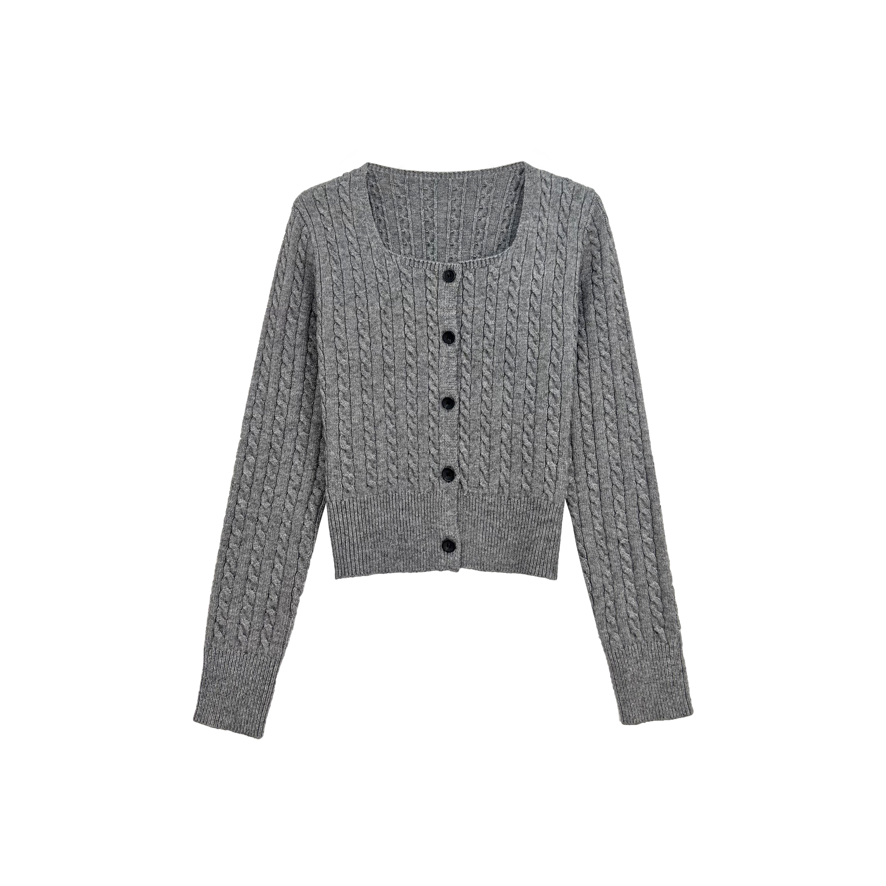 P5561A优雅气质秋季方领开衫款毛针织衫女装气质时尚长袖