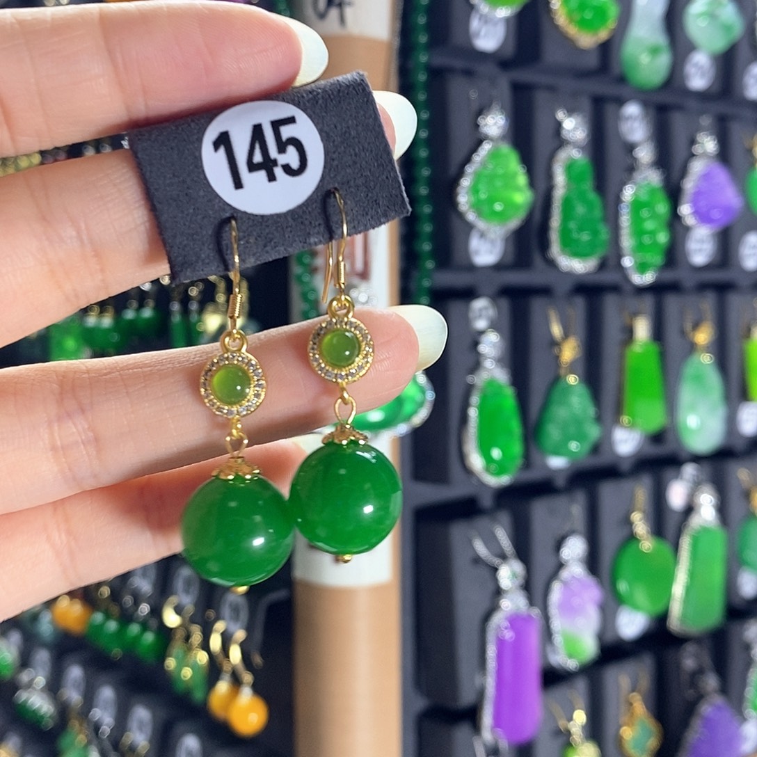 银S925镶嵌翡翠耳饰145