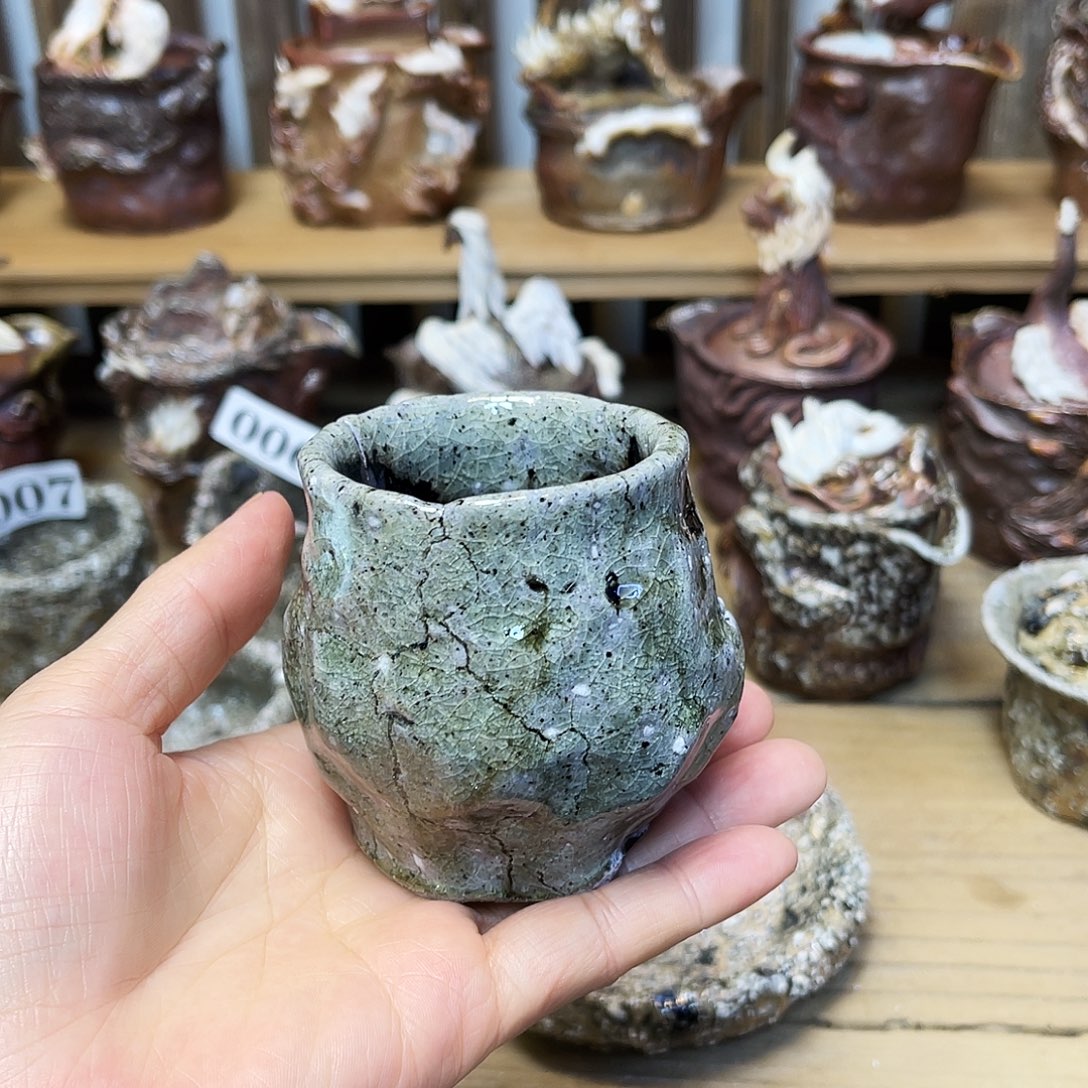 瓶柴烧粗陶手捏杯微瑕