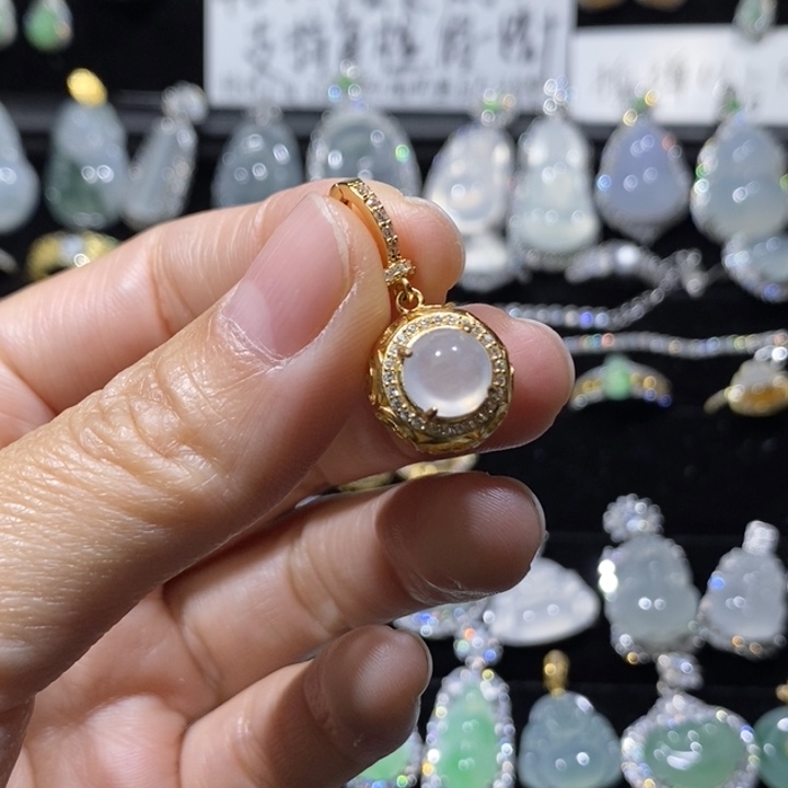 翡翠银S925镶嵌戒指吊坠