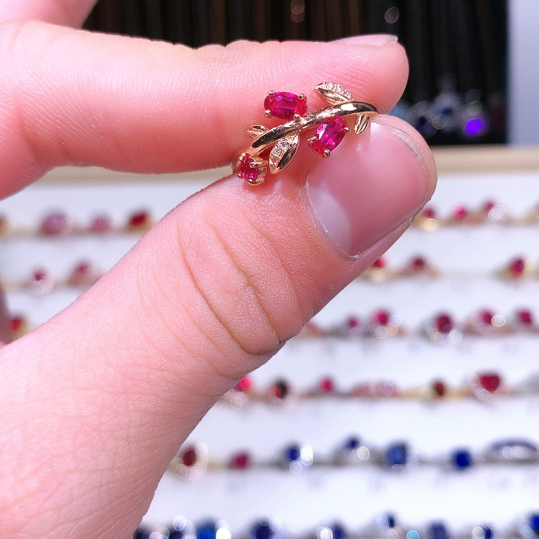 红宝石戒指银S925镶嵌