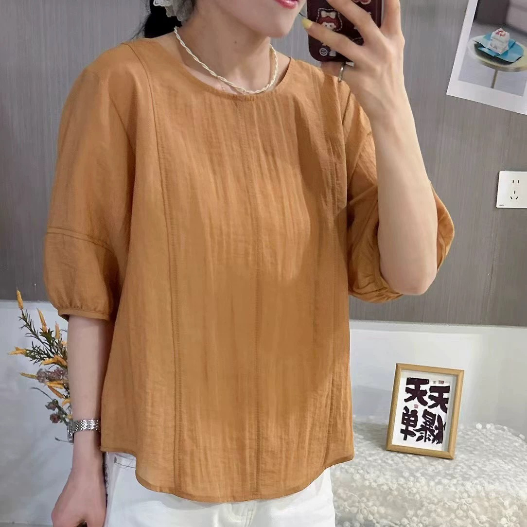 无印心匠A25610-4韩版圆领短袖&小衫女夏季薄款百搭上衣K257