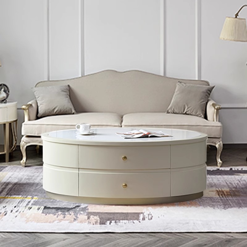 轻奢茶几小桌子小户型意式客厅圆边几家用茶台实木茶桌整装茶几