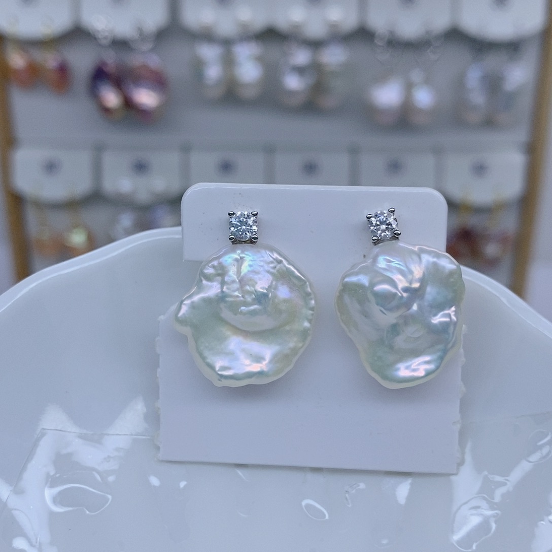 淡水珍珠耳饰银S925镶嵌