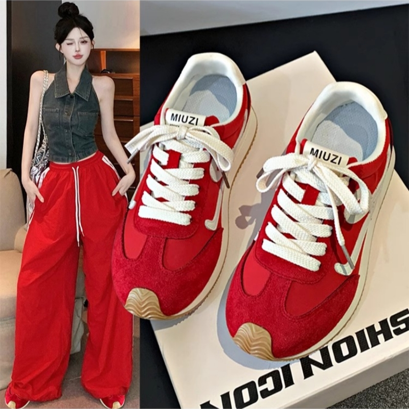 复古红色德训鞋女2025春夏季新款爆款平底休闲百搭板鞋运动鞋子潮