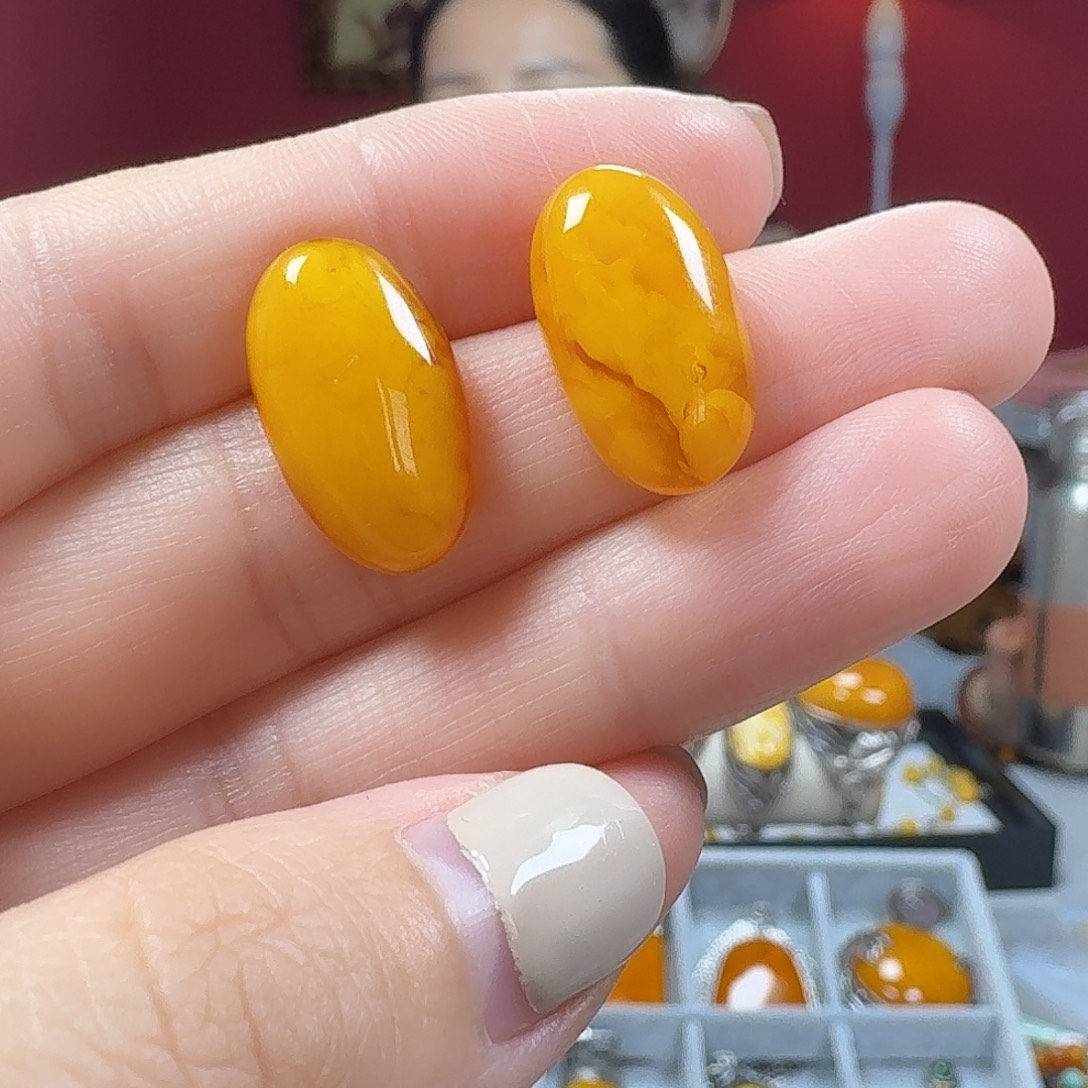 琥珀银S925镶嵌耳饰耳钉