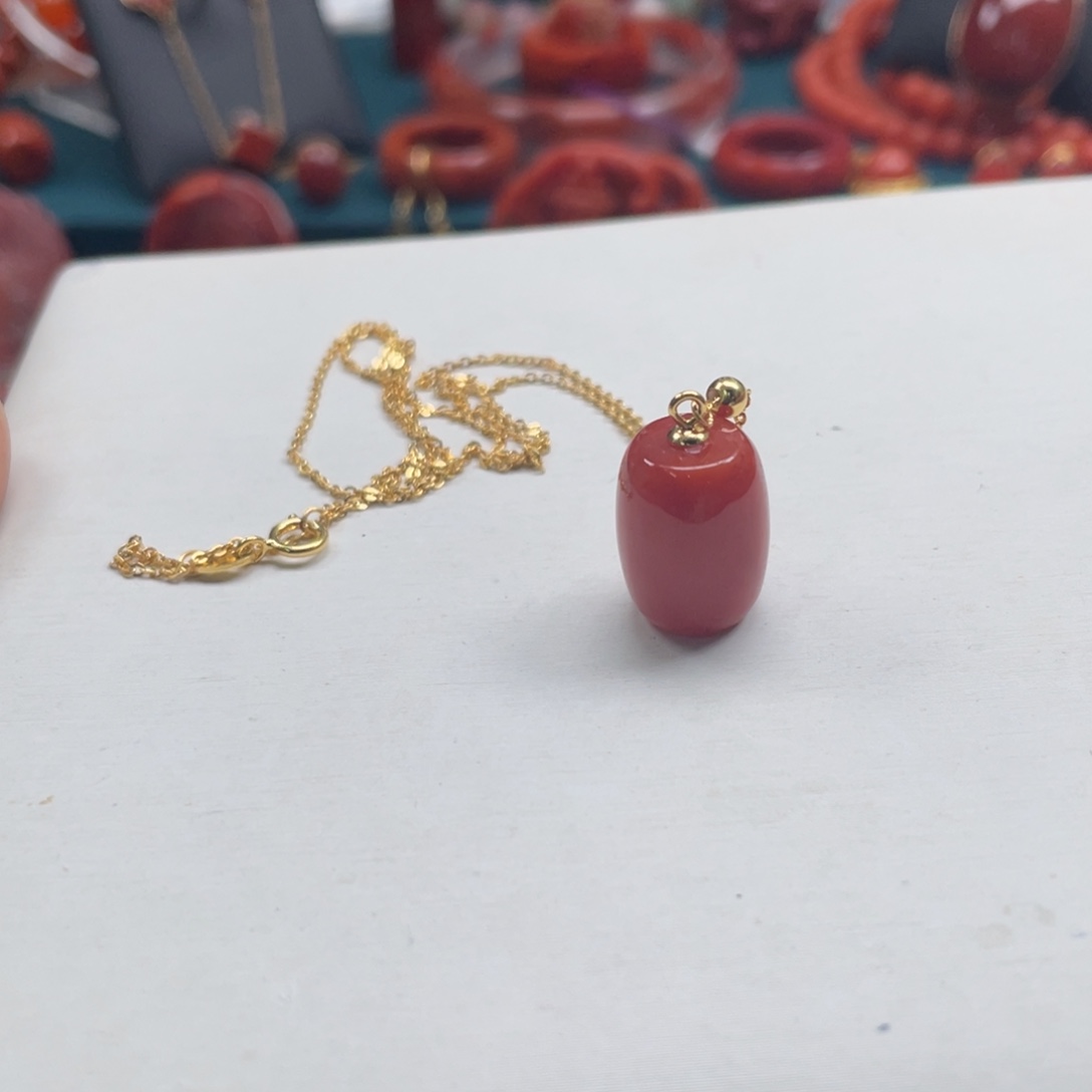 南红玛瑙川料南红桶珠吊坠套装银S925镀金镶嵌