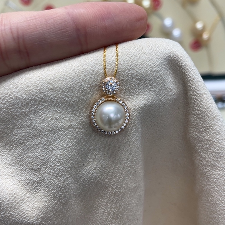 海水珍珠颈饰银S925镶嵌金珠 9-10mm 140号