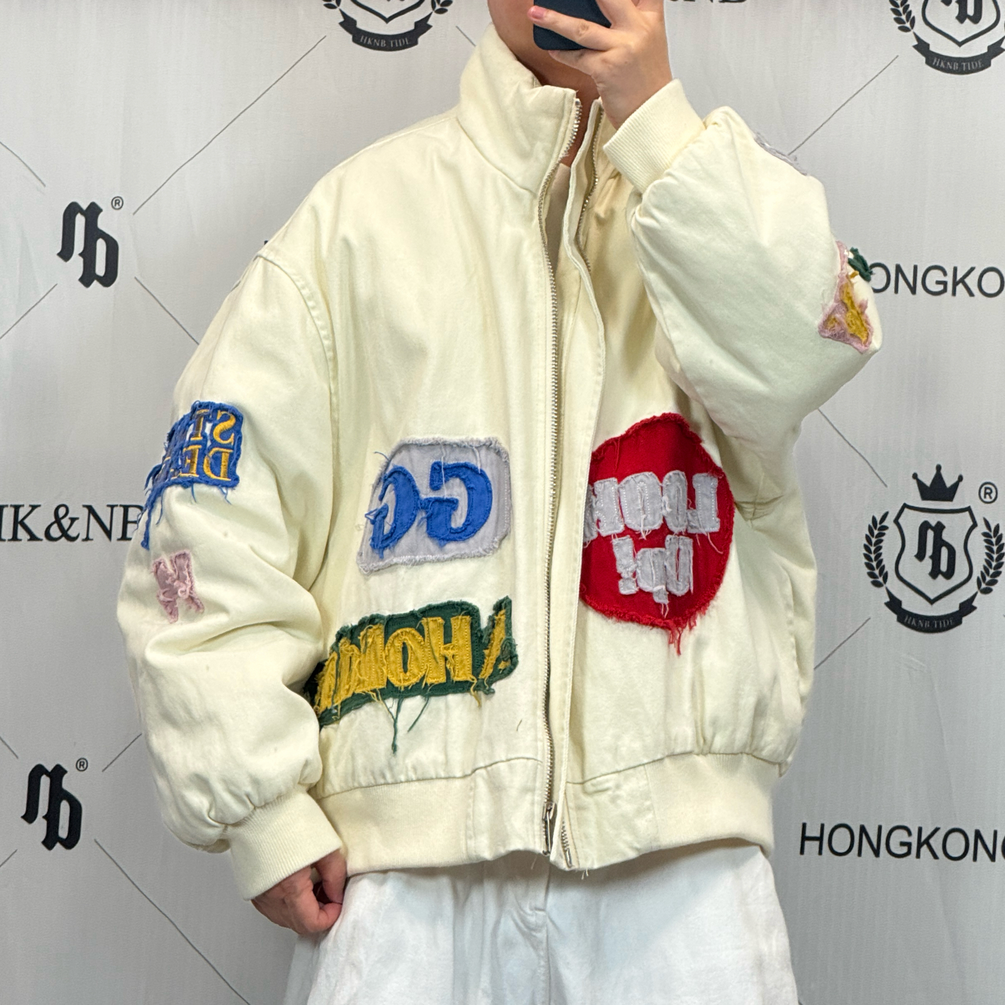 HK&NB x 艺术 春秋重工刺绣宽松休闲美式港风国潮刺绣情侣夹克