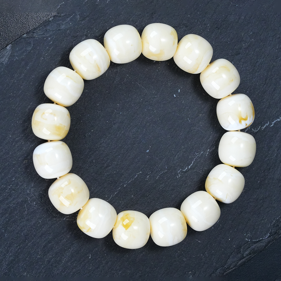 瓷白浓蜡满白同料单圈手串纯天然原矿琥珀蜜蜡虎皮平安扣单珠吊