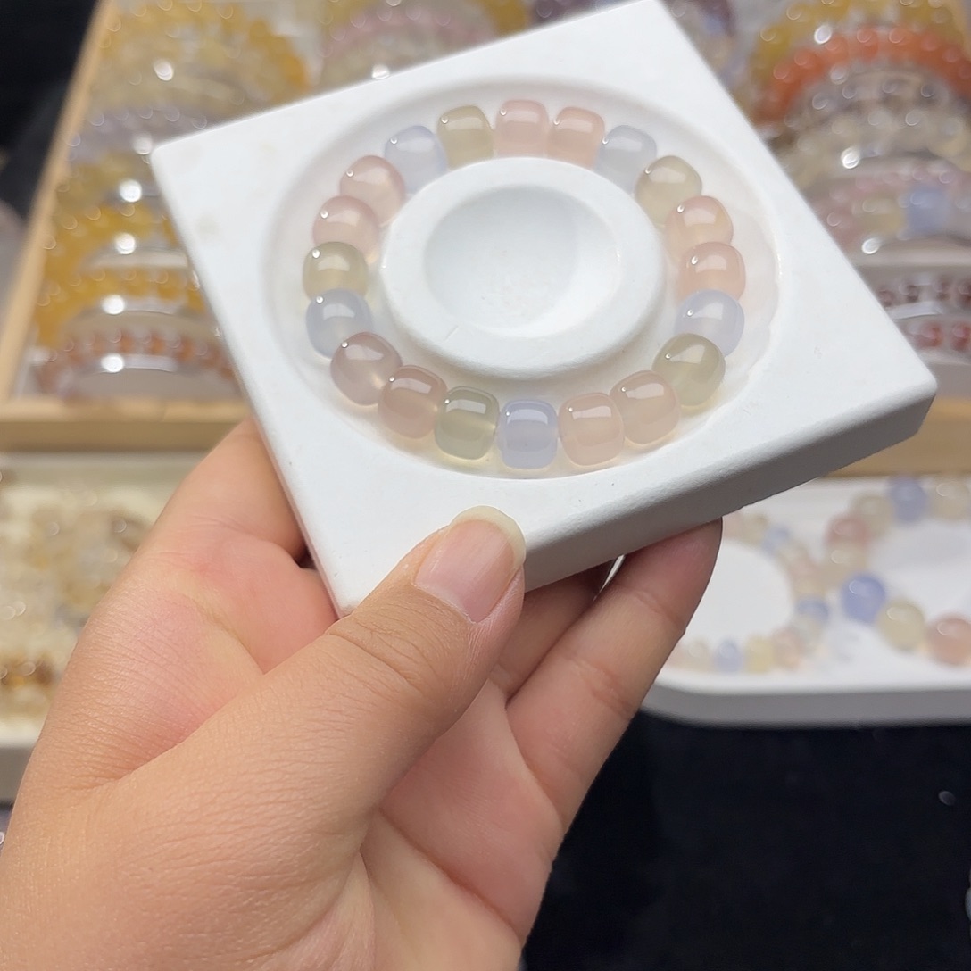 水***蓝玛瑙/玉髓未镶嵌手链老型多宝卡11