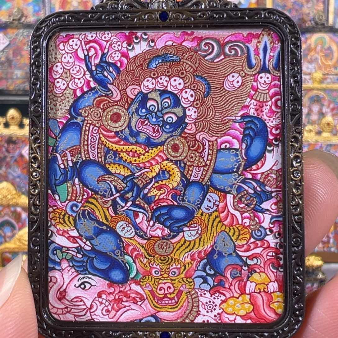 吊坠热贡纯手绘唐卡大黑天