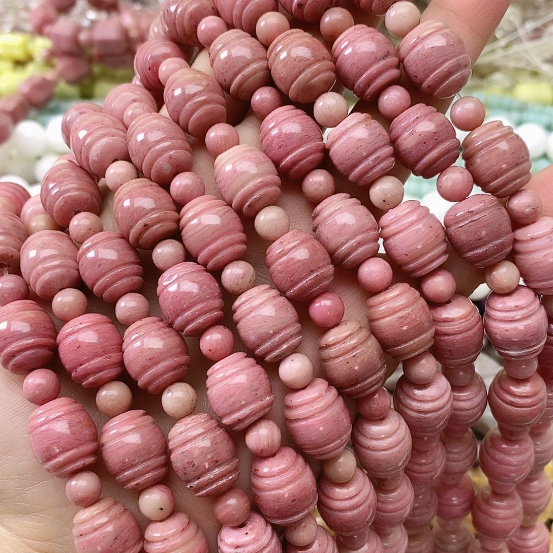 玛瑙/玉髓合金珠宝半成品红木纹桶珠一条