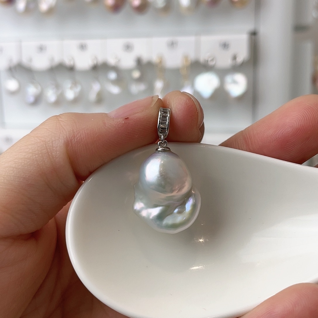 淡水珍珠天然珍珠巴洛克银S925镶嵌