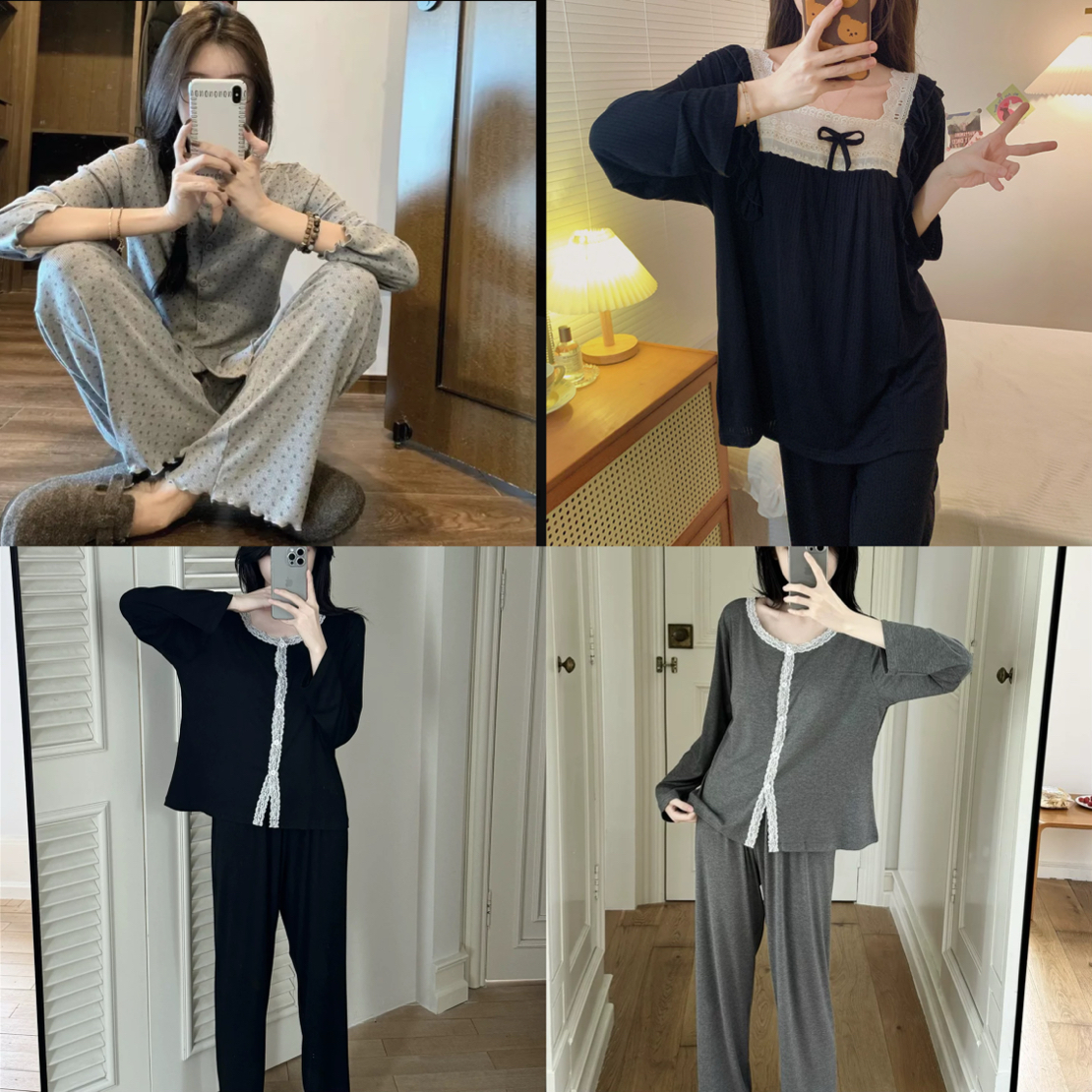 【莫代尔合集】加肥加大260斤可穿睡衣女莫代尔柔软圆领长袖家居服