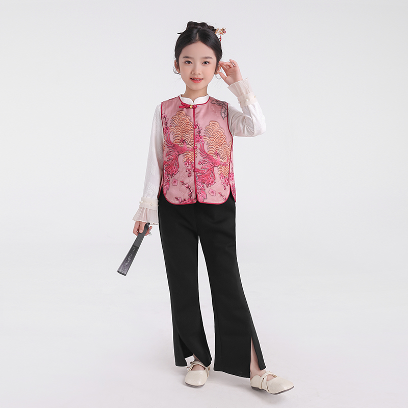女童2025春款新中式唐装汉服马甲国风盘扣外搭背心古风儿童拜年服