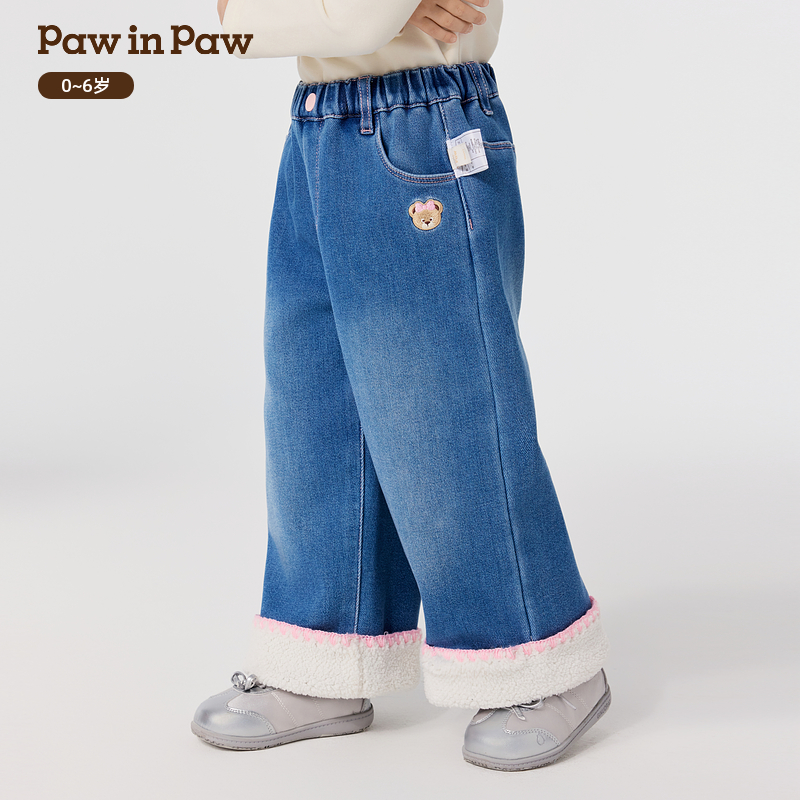 PawinPaw小熊童装25年秋冬新款女宝宝加绒牛仔裤保暖PCTJF4V81E
