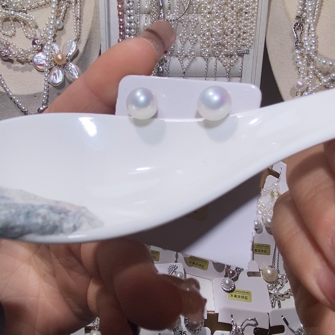 淡水珍珠耳饰银S925镶嵌素耳钉9+