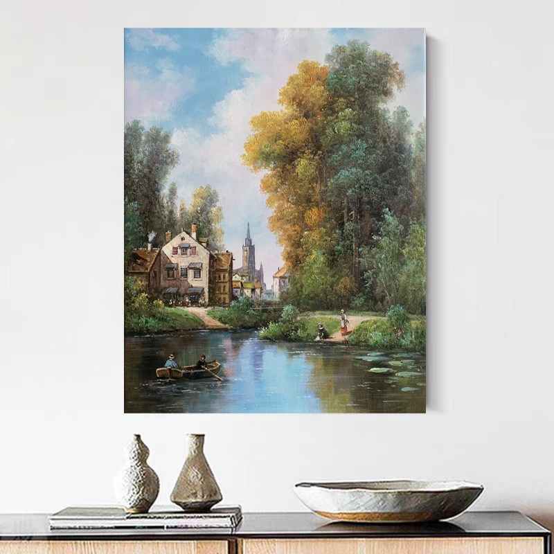 《林溪小镇》50*60含内框，刘春建手绘油画装饰画，客厅背景墙挂画