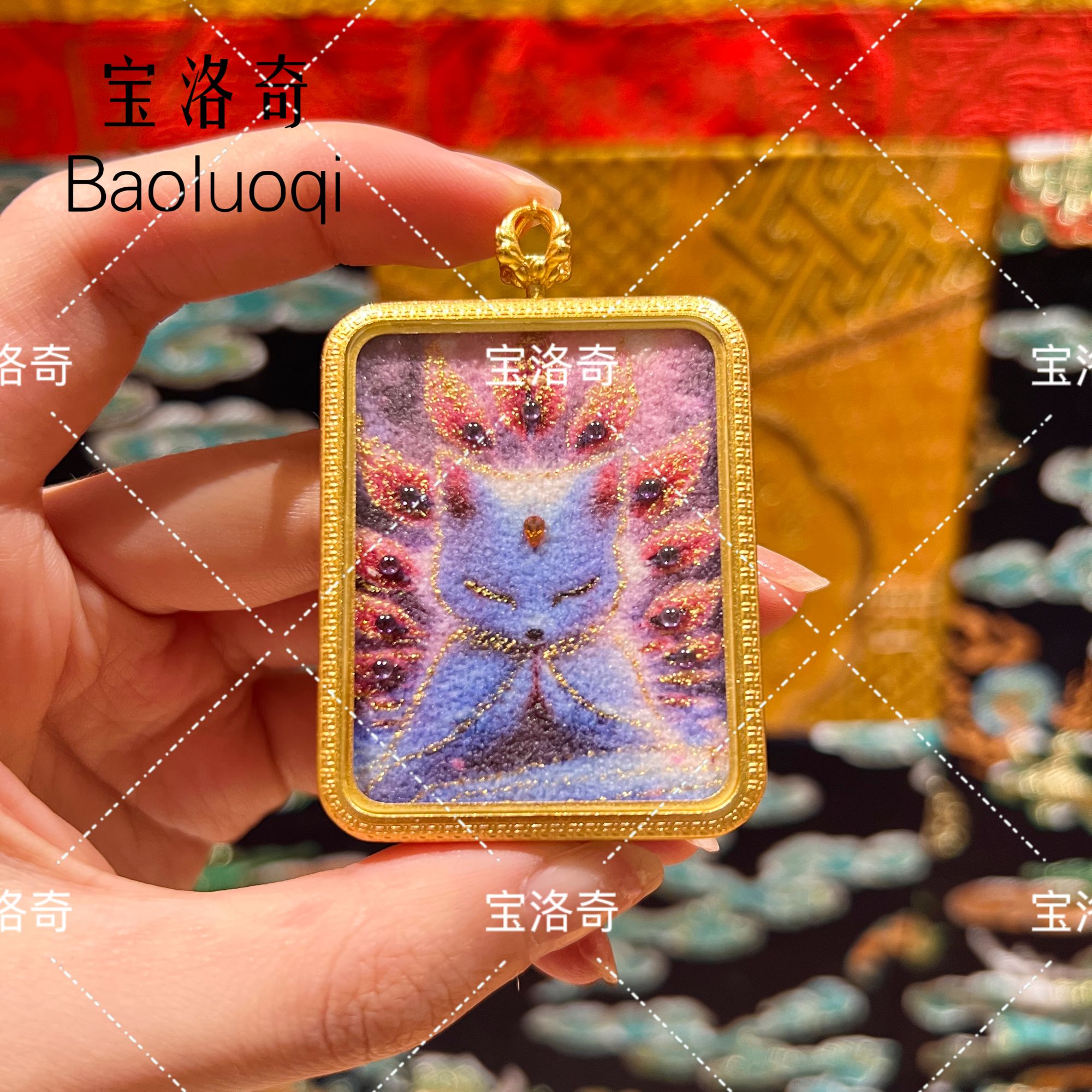 BLQTK-105 双手合十二尾凤九本尊手工砂唐卡（3.5*4.5）