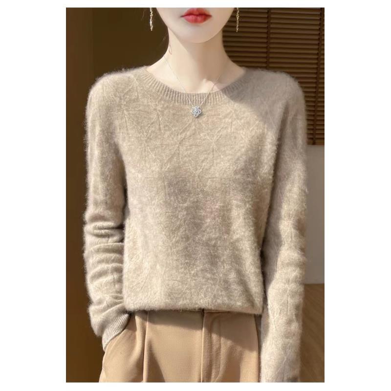 基础100羊毛一线成衣圆领镂空长袖上衣修身内搭NJR941