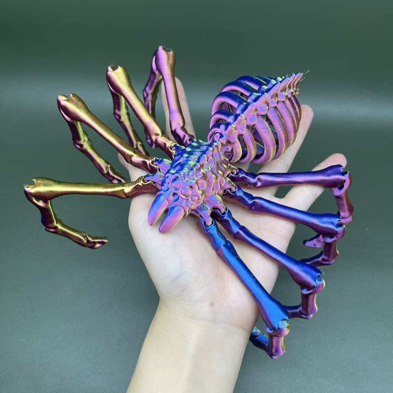 3D打印地狱骨架狼蛛恶搞恐怖模型手办关节可活动收缩仿真蜘蛛玩具