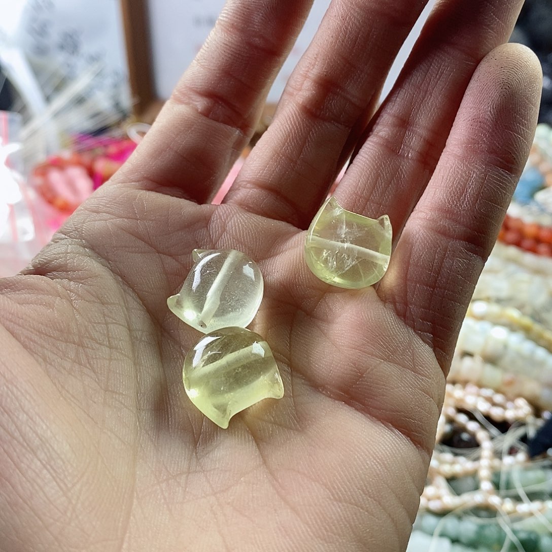 玛瑙/玉髓珠宝半成品未镶嵌一个天然15mm柠檬晶猫头E289