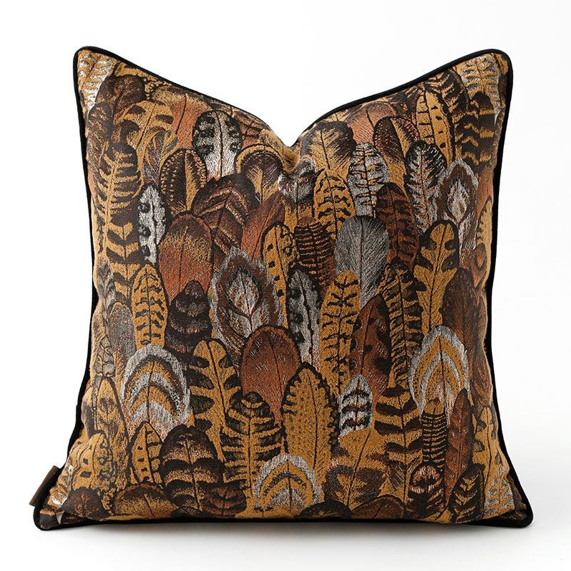 黑棕色羽毛抱枕轻奢复古靠垫套客厅沙发样板间酒店软装靠枕靠背