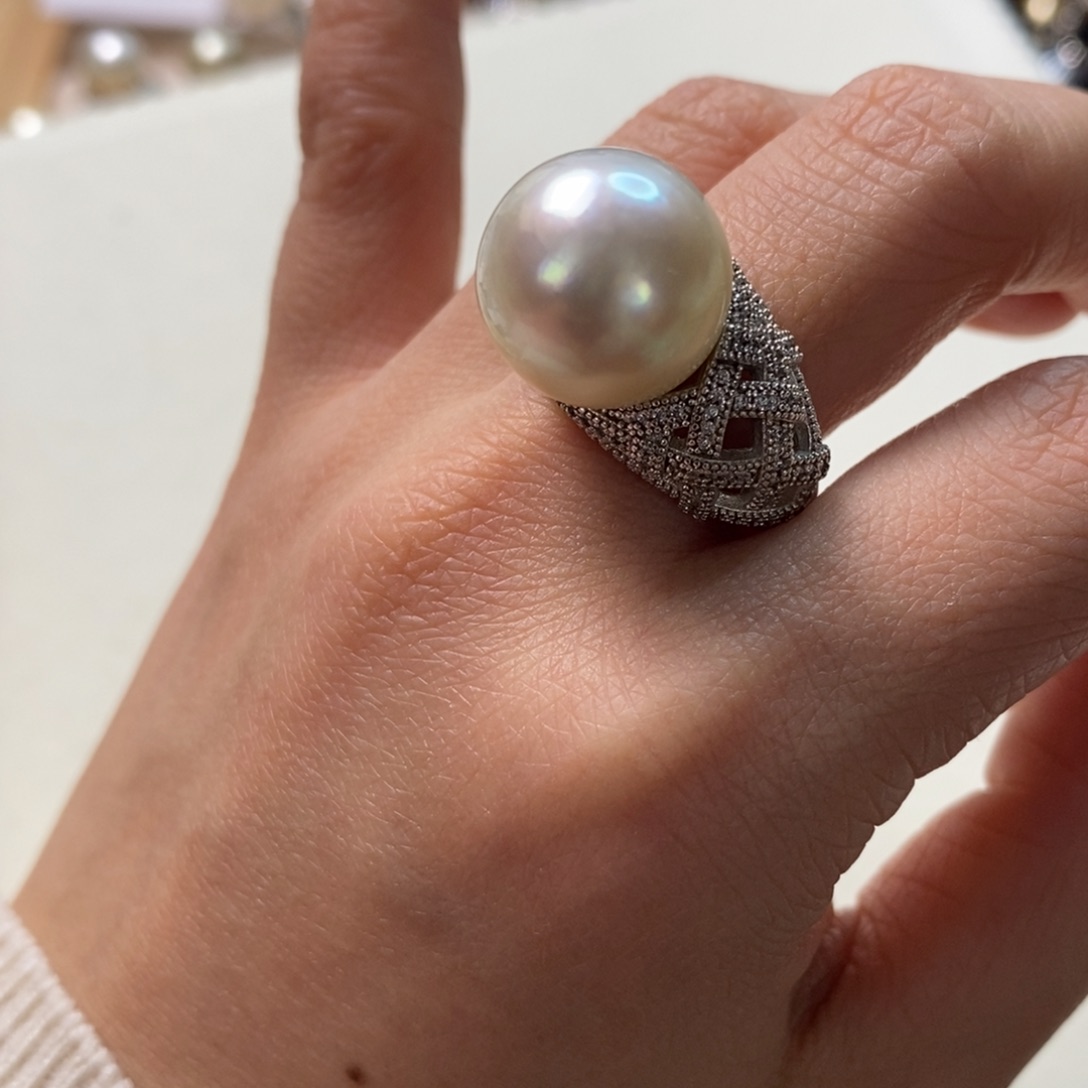 海水珍珠戒指银S925镶嵌