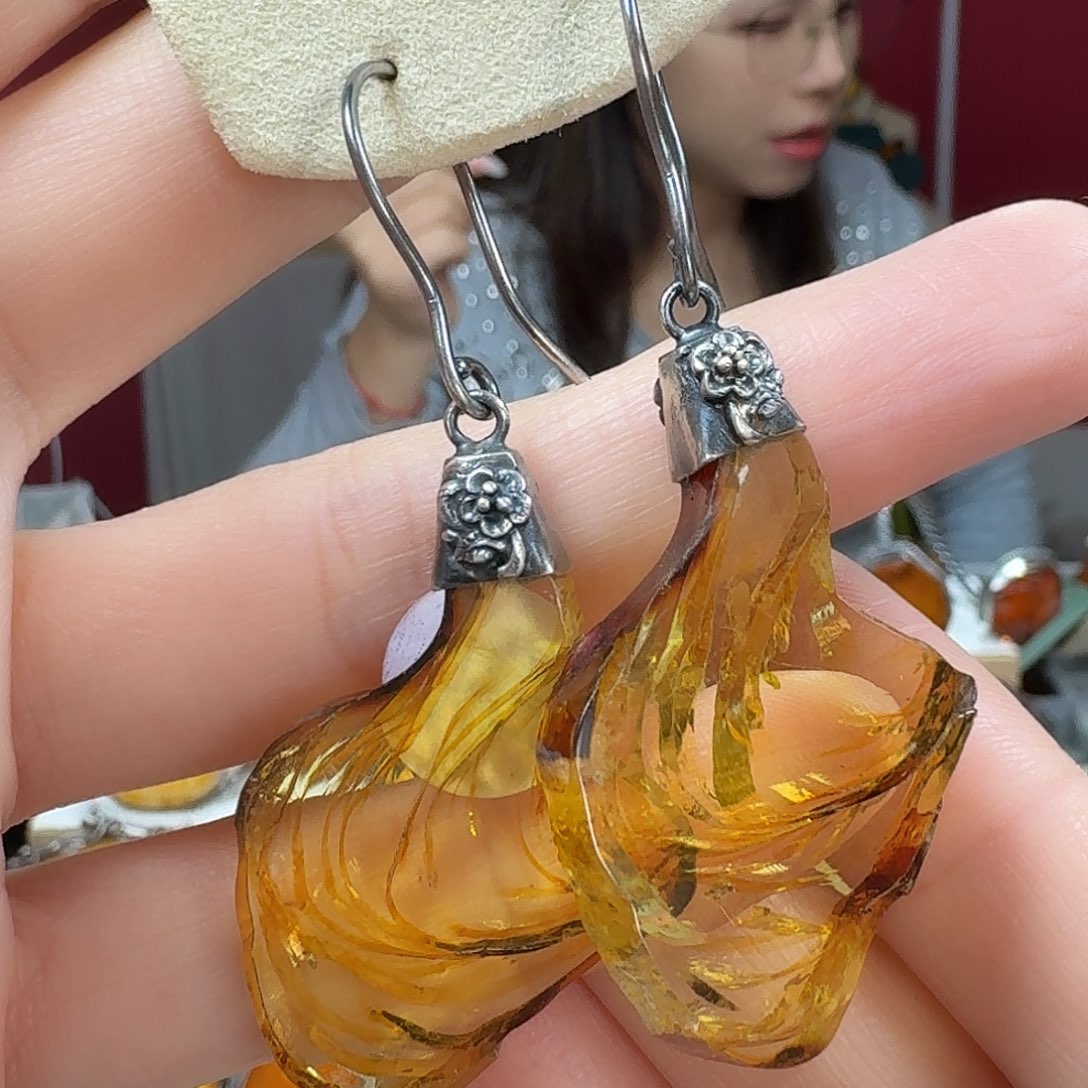 琥珀未镶嵌耳饰耳坠