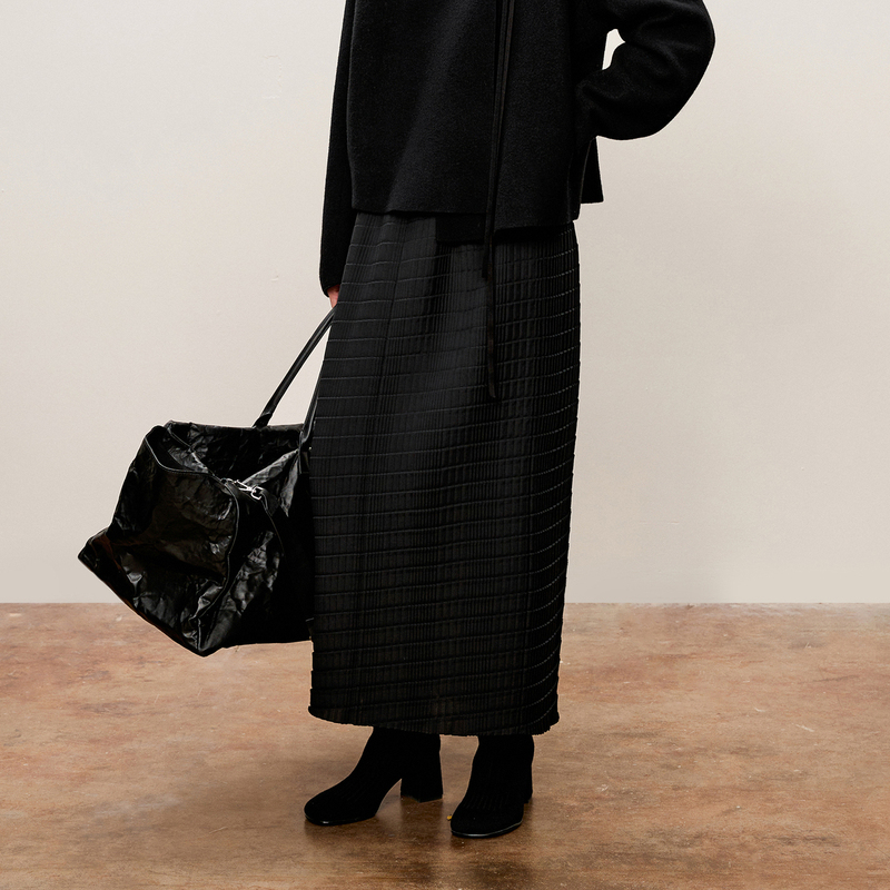 【精工系列】LESS春秋建筑褶腰裙女时尚直筒长款半身裙2O9D11390