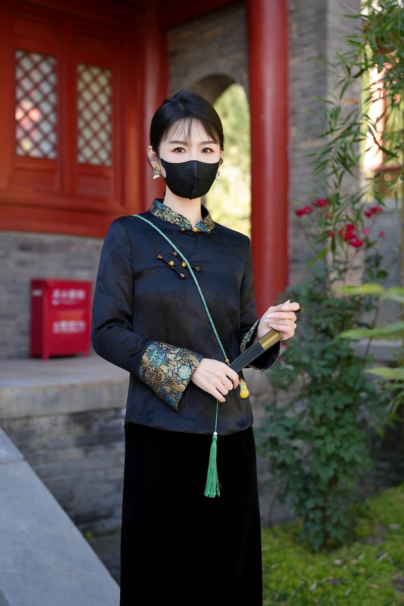 青平 新款国风桑蚕丝加厚立领提花扣休闲上衣 JX-5280